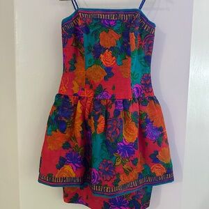 A.J BARI Vintage Silk Peplum Bustier FIT & FLARE Vivid DRESSsize 12